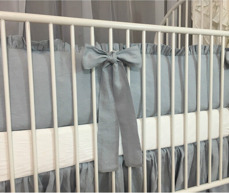 Duck Egg Blue Baby Bedding Set with Sash Ties Ruffled Crib Etsy