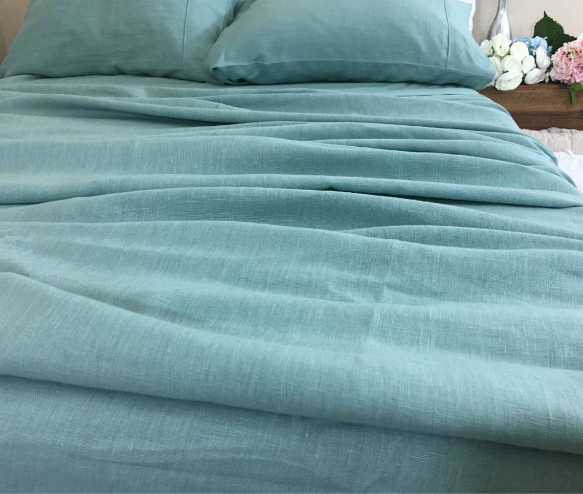 Moss Green Linen Bed Sheets Set Green Bedding Medium Weight Etsy