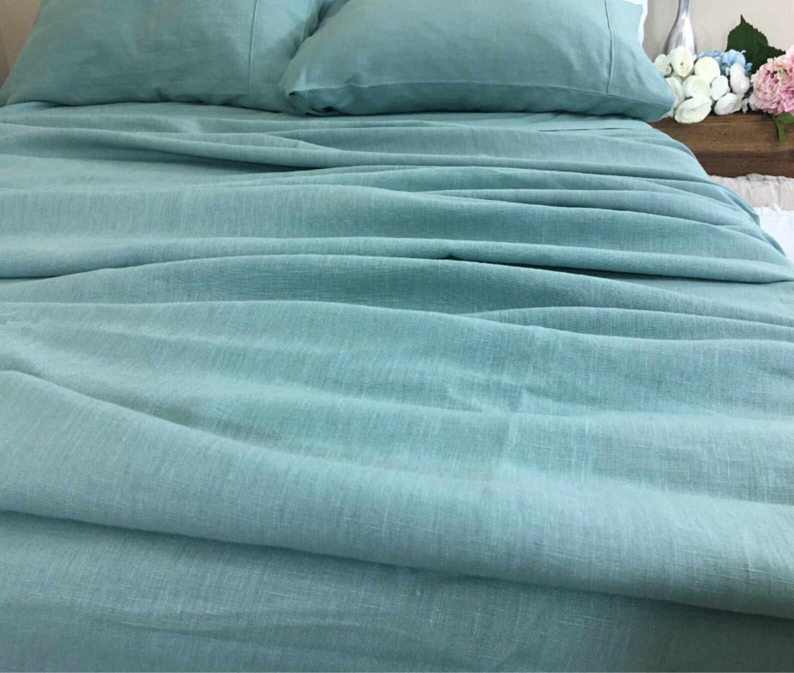 Moss Green Linen Bed Sheets Set Green Bedding Medium Weight Etsy