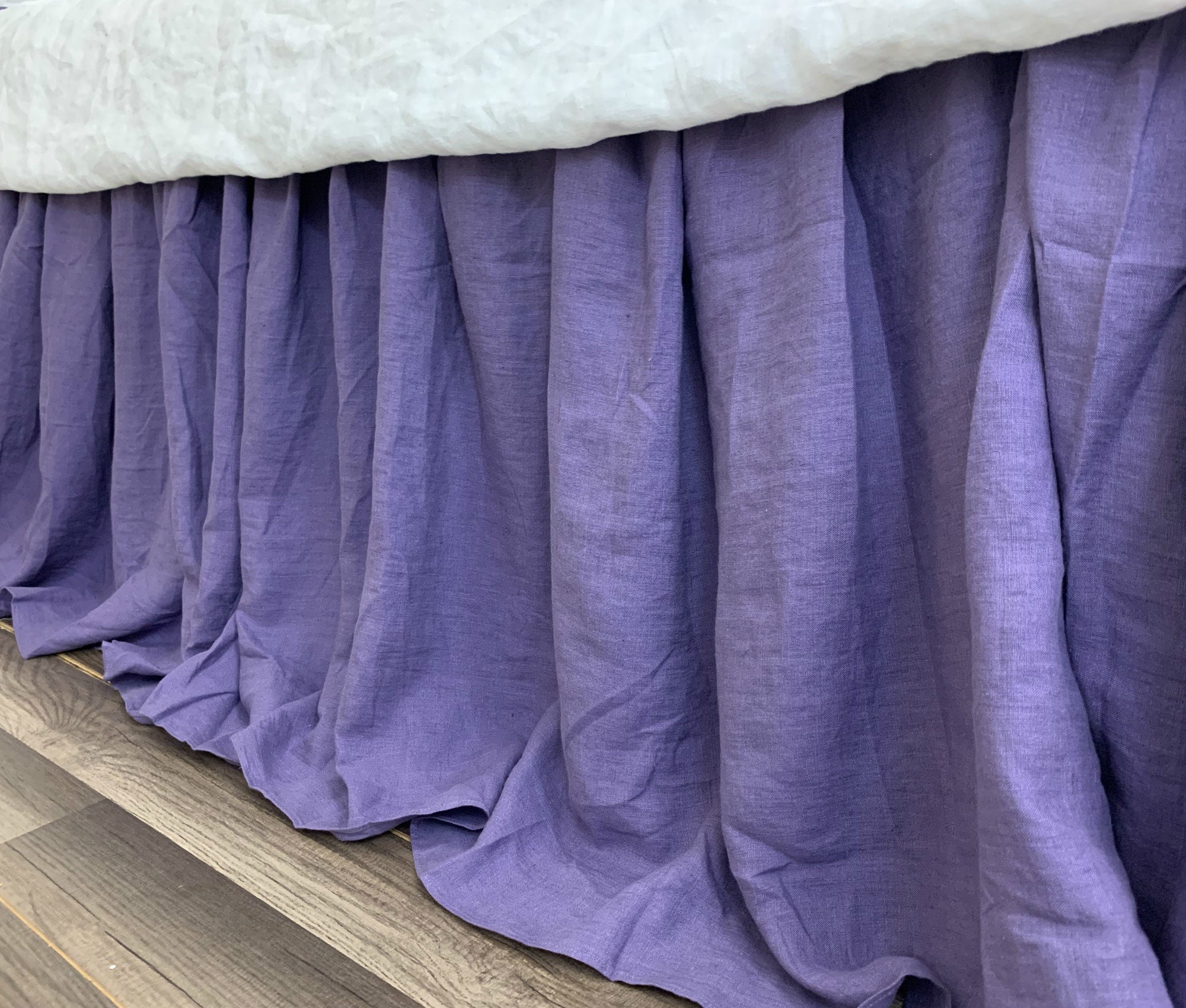 Eggplant Purple Bed Skirt Natural Linen Purple Linen Dust Etsy