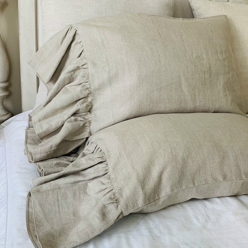 Belgian Linen Flax shops Pillowcases with Mermaid Long Ruffles, Canvas Weight Linen