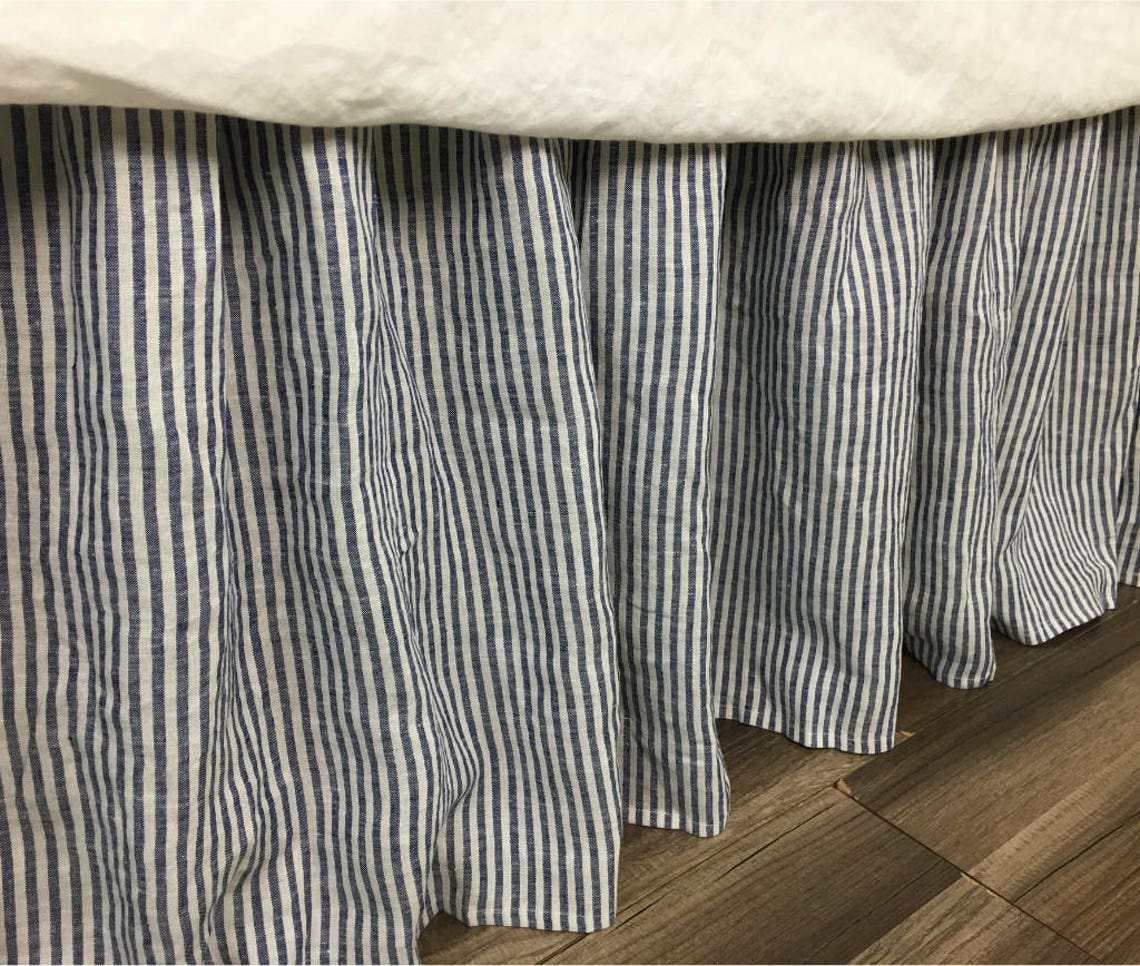Navy and White Striped Bed Skirt Classic Striped Linen Dust Etsy