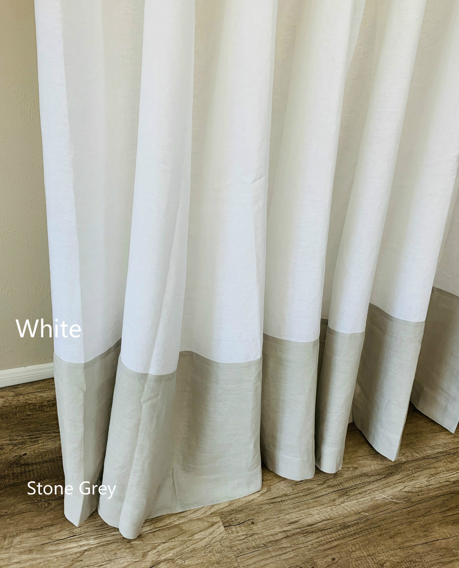 Natural Linen Color Block Shower Curtain Mildewfree Custom Etsy
