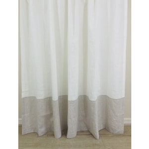 Soft White Linen and Medium Weight Linen Color Block Shower Curtain, Custom Size Shower Curtain, Extra Wide, Extra Long
