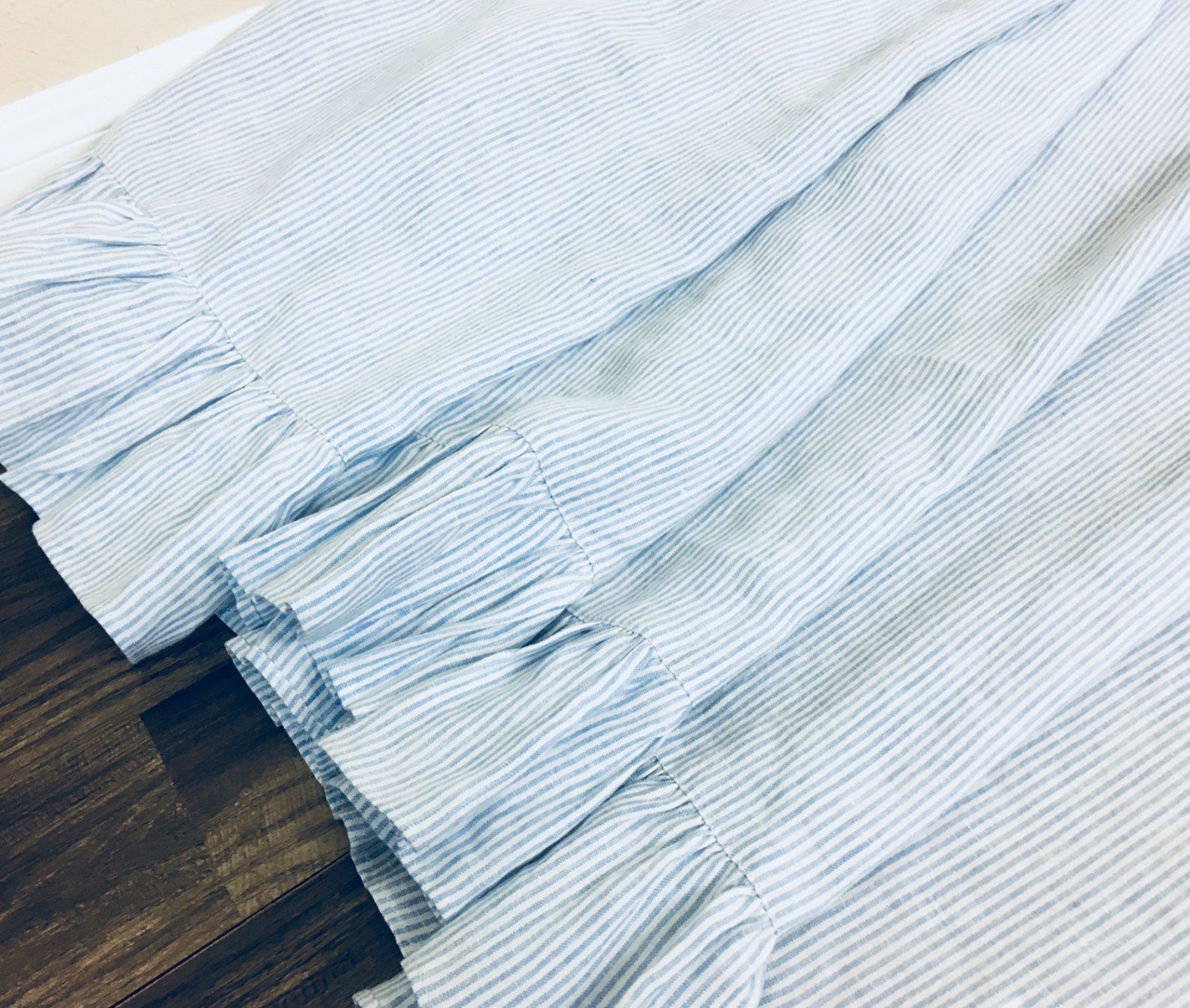 Blue White Ticking Striped Linen Shower Curtain With Ruffle - Etsy