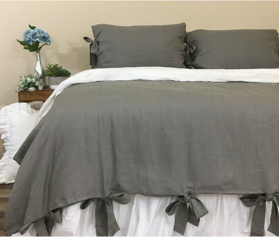 Duvet Cover With Ties White Grey Cream Pink Blue Stripe Etsy