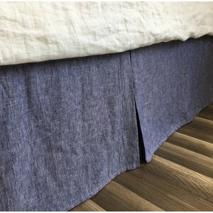 Chambray Denim Linen Bed Skirt with Tailored Pleats, Timeless Chambray image 3