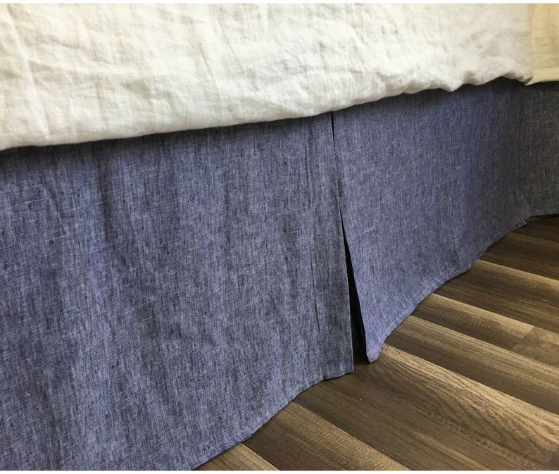Chambray Denim Linen Bed Skirt with Tailored Pleats, Timeless Chambray image 3