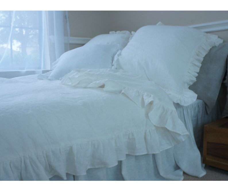 Ruffle linen duvet cover features easy flow ruffles, shabby chic bedding, linen bedding, available in queen duvet cover, king duvet cover image 8