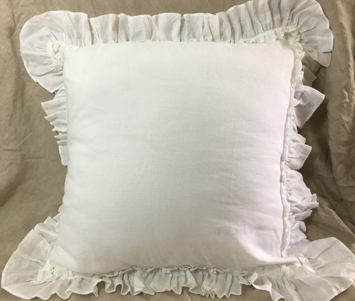 Vintage Ruffle Pillow Covers in White Linen Accented Linen Etsy