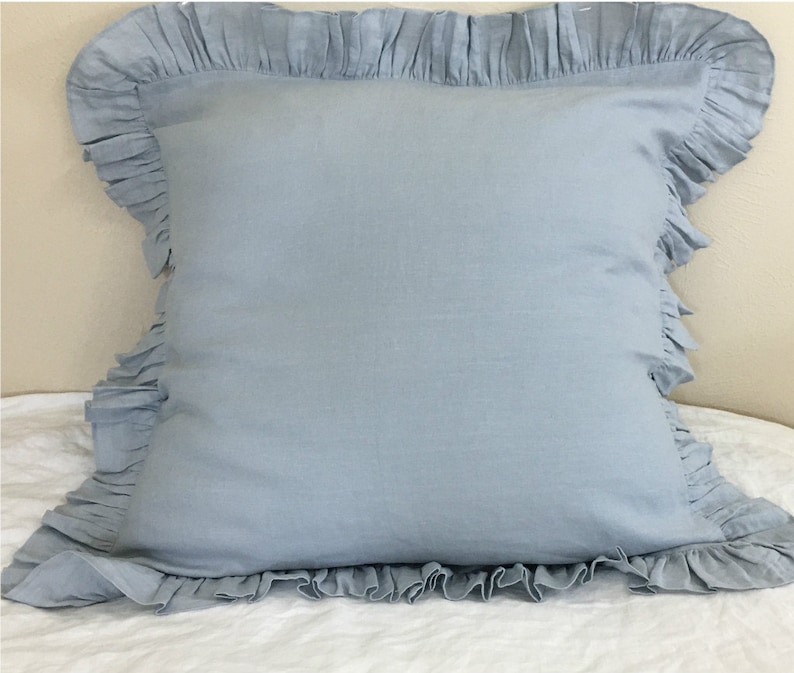 Natural linen ruffle euro sham cover Ruffle pillow covers Etsy