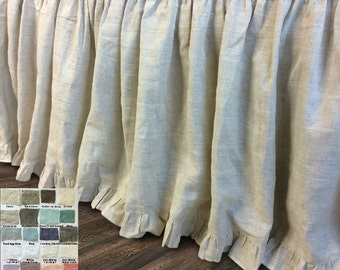 Natural linen bedskirt with ruffle hem, bed ruffles, linen dust ruffles, bed skirts, over 41 colors and patterns, 15-24 drop or Custom Size