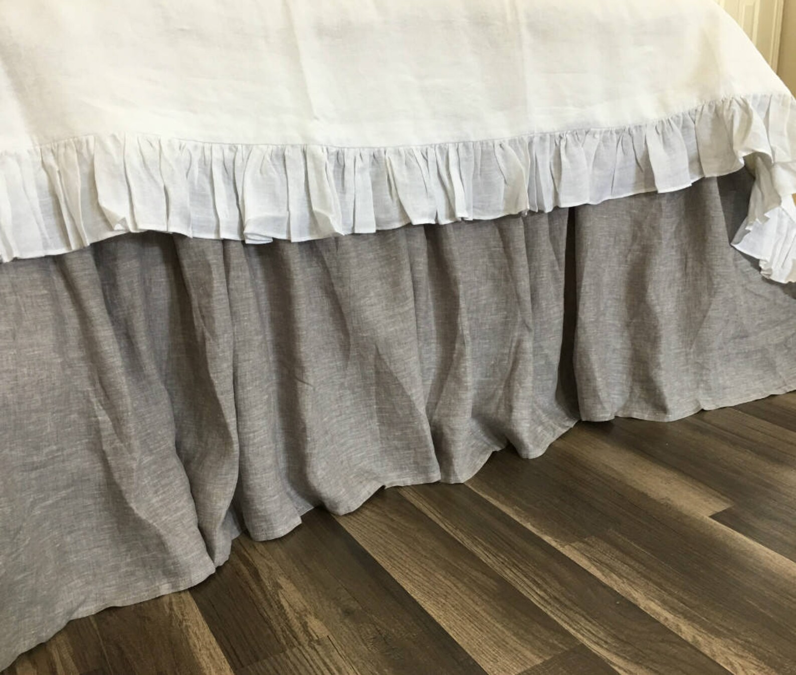 Chambray Graphite Grey Bed Skirt With Gathered Ruffle Natural - Etsy