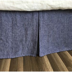 Chambray Denim Linen Bed Skirt with Tailored Pleats, Timeless Chambray image 2