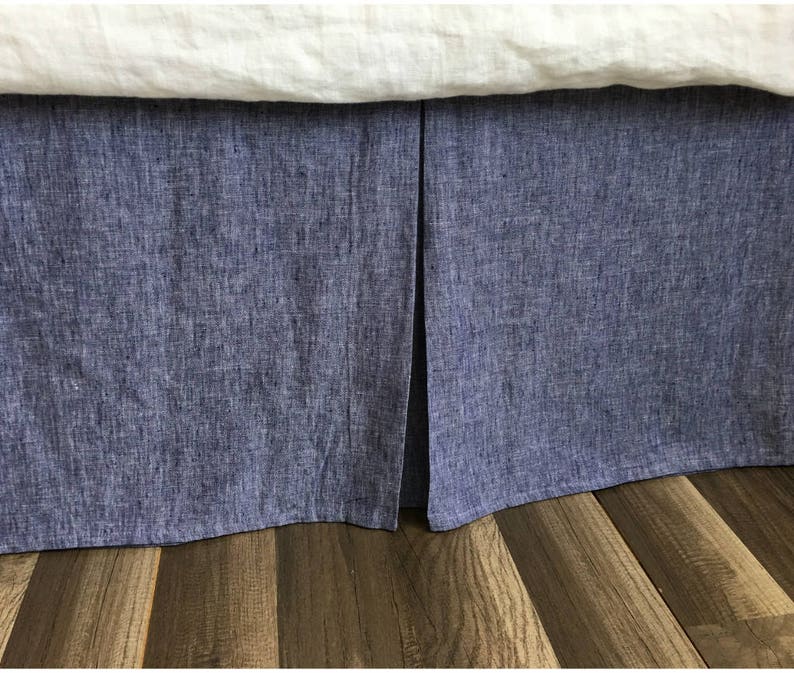 Chambray Denim Linen Bed Skirt with Tailored Pleats, Timeless Chambray image 2