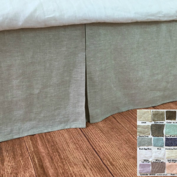 Tailored linen bedskirt, bed skirts, shabby chic bedding, linen bedskirt, over 41 colors and patterns to choose, 15-24 drop or Custom Size