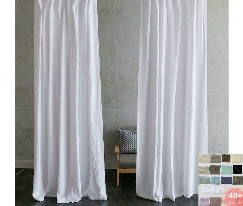 Linen Curtains Panels Custom Curtains White Grey Cream Etsy