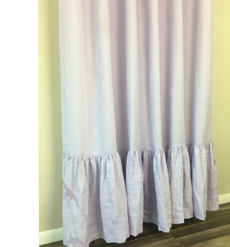 Lavender Linen Shower Curtain With Mermaid Long Ruffles Etsy