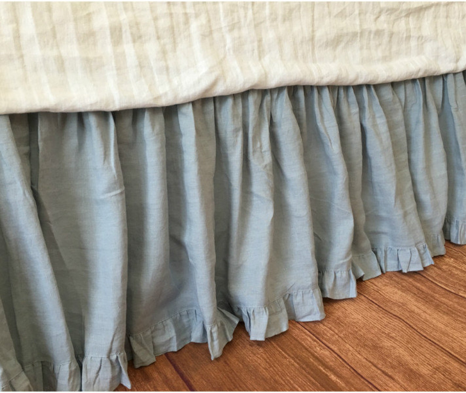 Duck Egg Blue Bedskirt With Ruffle Hem Linen Dust Ruffles Etsy