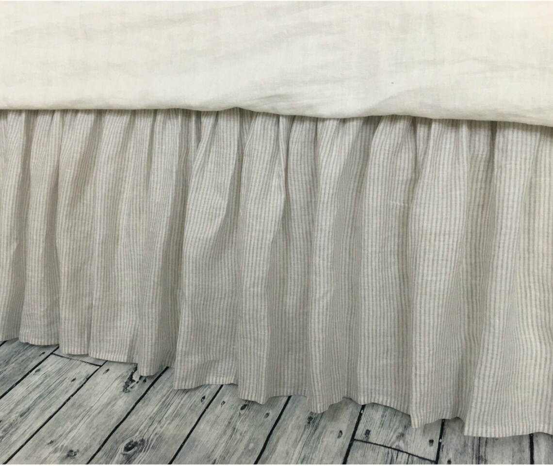 Stone Gray Ticking Stripe Bed Skirt Ticking Stripe Dust Etsy