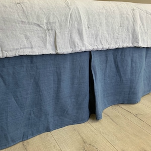 Navy Blue Linen Bed Skirt with Tailored Pleats, 10-24 drop or Custom Size
