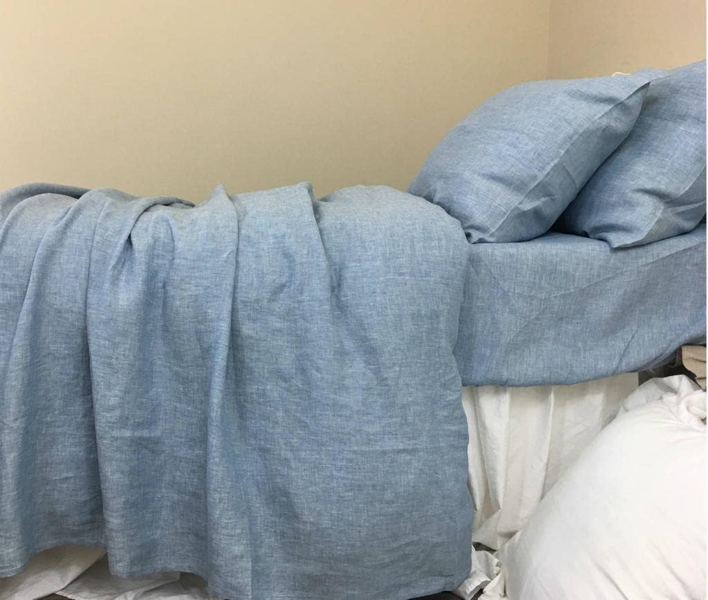 Chambray Surf Blue Linen Duvet Cover Comforter