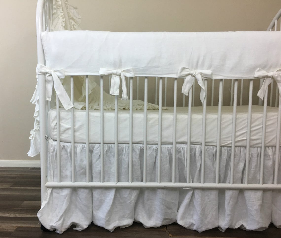 Natural Linen Crib Rail Guard With Piping Bumperless Crib Etsy