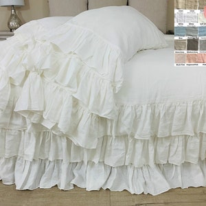 Natural Linen duvet cover with three tiered ruffles, Waterfall Ruffles, 80+ Colors