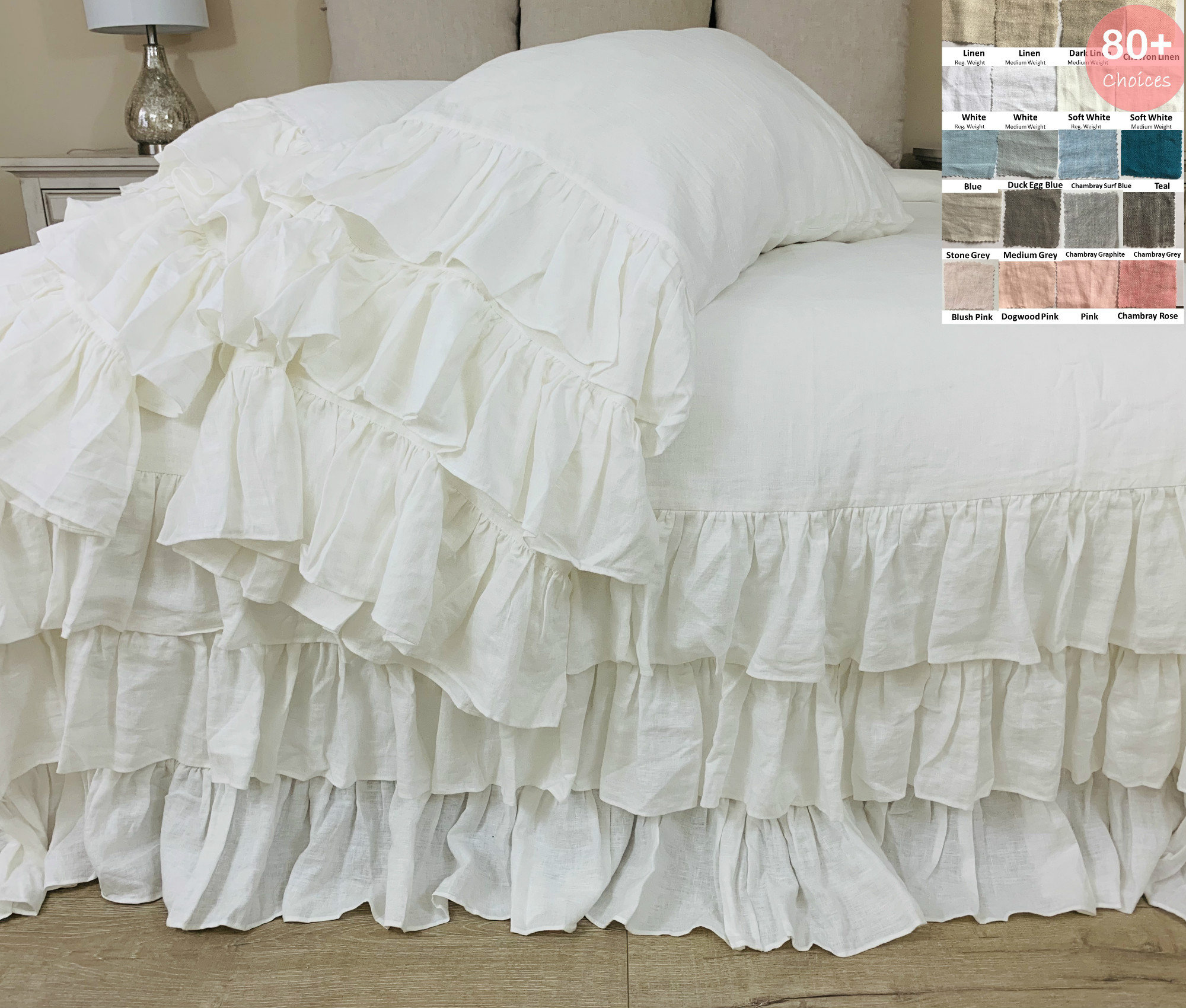 Linen Ruffles Color Natural Linen Duvet Cover With Three Tiered Ruffles, Waterfall Ruffles ...