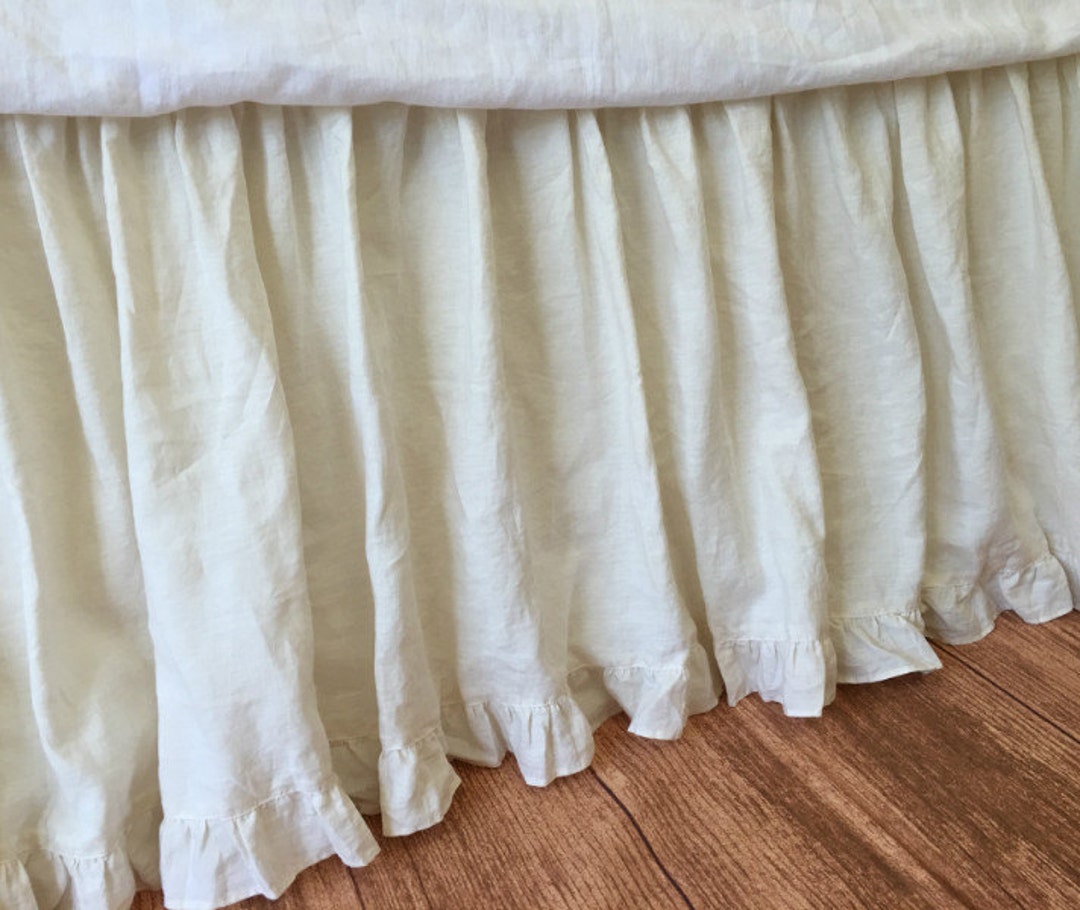 Cream Dust Ruffle With Ruffle Hem, Custom Bed Skirt, Shabby Chic Bed