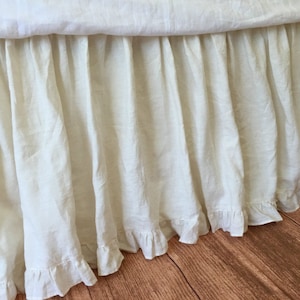 Cream dust ruffle with ruffle hem, custom bed skirt, shabby chic bed skirt