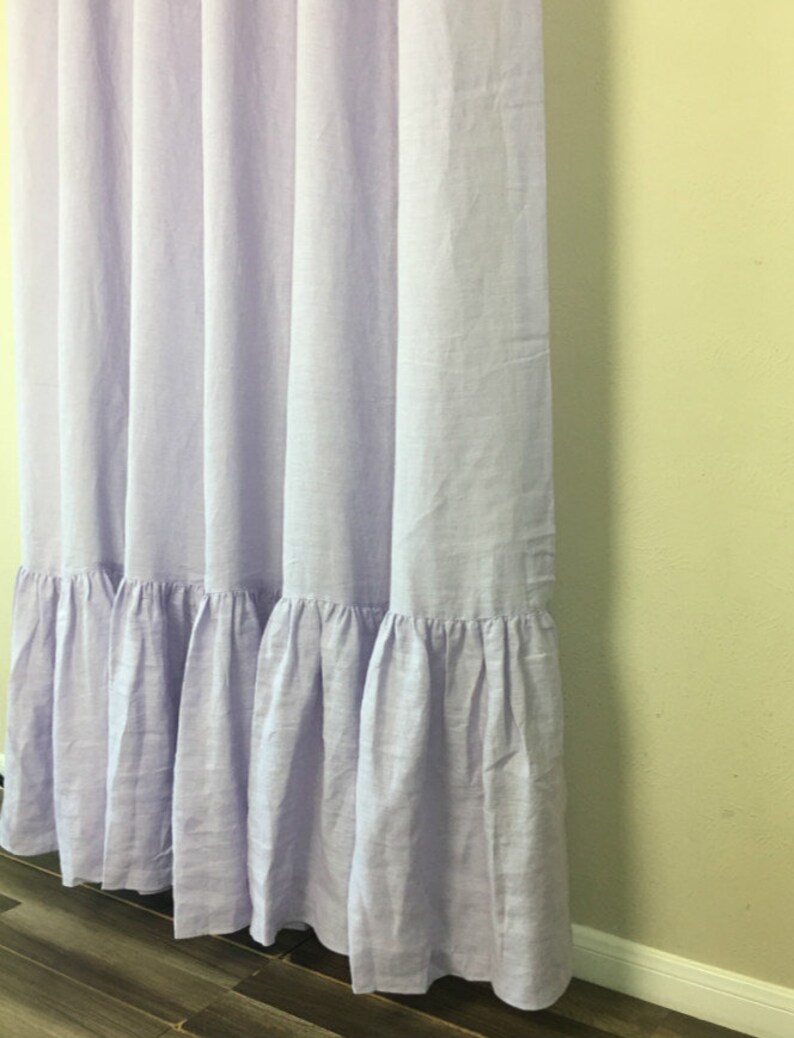 Lavender Linen Shower Curtain With Mermaid Long Ruffles Etsy
