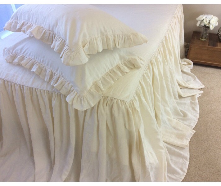 Bedspread Cream Linen Bedding Bed Cover Shabby Chic Queen King Bedspread Cream Linen, Cream Bedspreads King Size