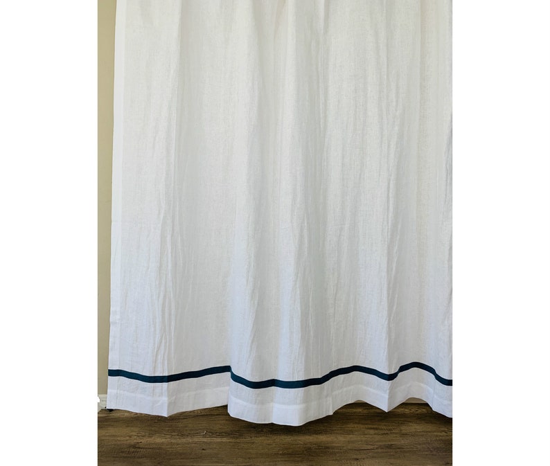 Linen Shower Curtain With Strip Accent Custom Shower Etsy