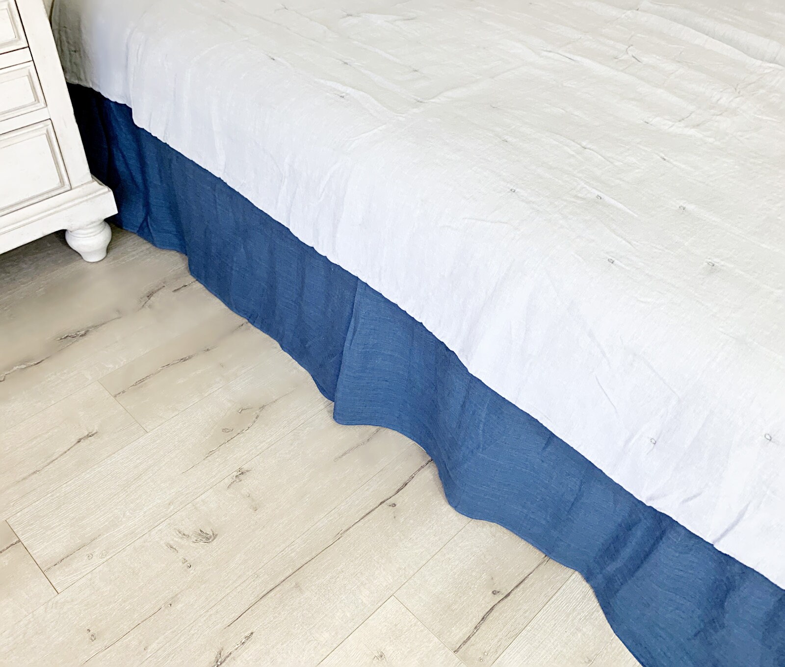 Navy Blue Linen Bed Skirt with Tailored Pleats 1024 drop or Etsy