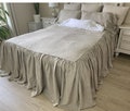 Dark Linen Bedspread with ruffled bed cover, ruffle linen bed cover, shabby chic linen coverlet, Medium Weight Linen