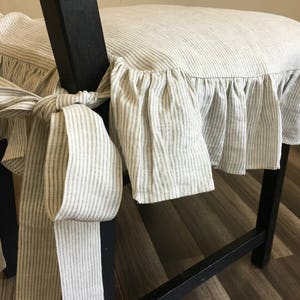 Linen Ticking Striped Chair Slipcover with Ruffles and Ballerina Ties –Alluring