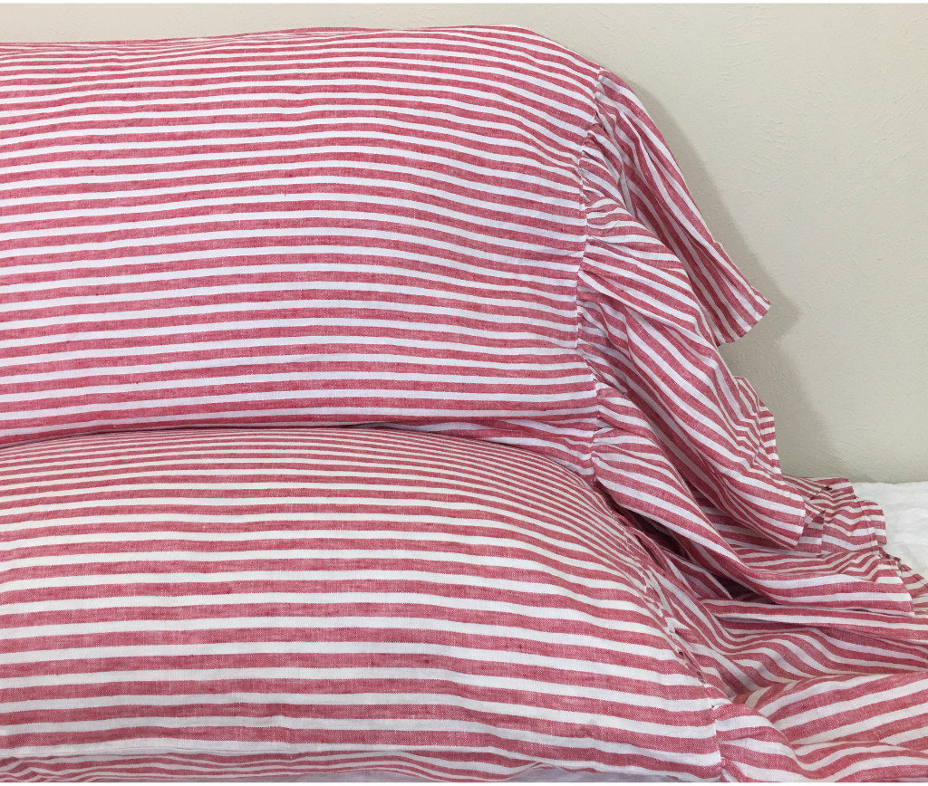 A Pair of Red and White Striped Pillow Cases With Mermaid Long Etsy UK
