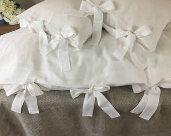 White Linen Duvet Cover With Bow Ties –mesmerizing white linen