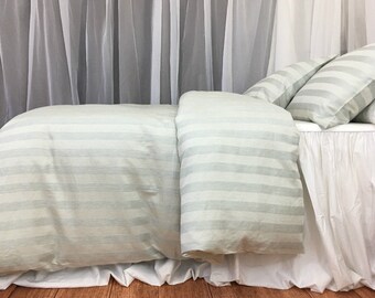 Moss Stripe Duvet Cover, Striped Bedding, handmade one piece at a time, custom size