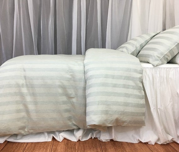 Moss Stripe Duvet Cover Striped Bedding Handmade One Piece Etsy