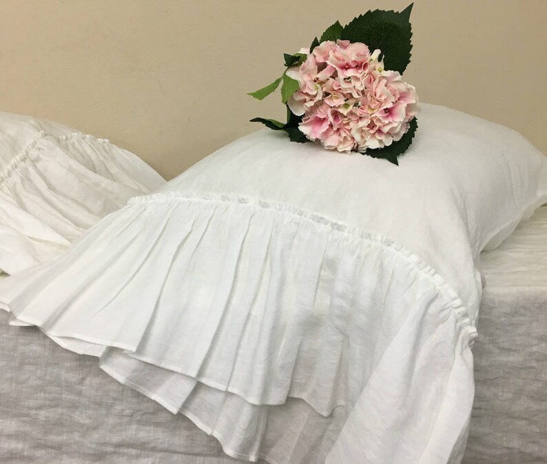A Pair of Linen Pillow Cases With Mermaid Country Long Ruffles Etsy