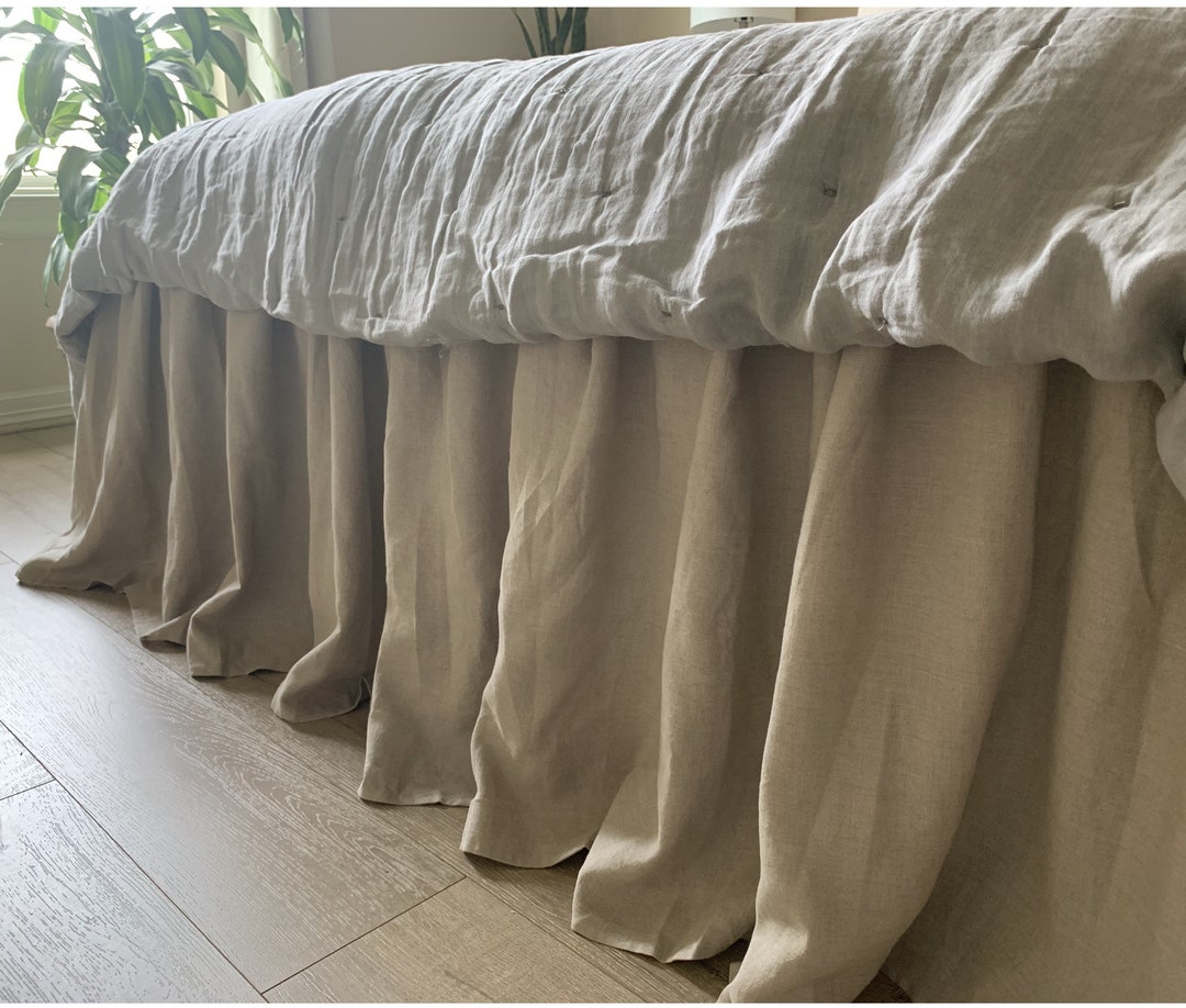 Natural Linen Bed Skirt in DARK LINEN Shade, Linen Dust Ruffles, Bed