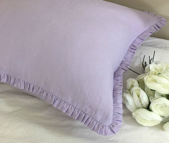 Lavender Linen Euro Sham Cover With Petite Ruffles Lovely Purple
