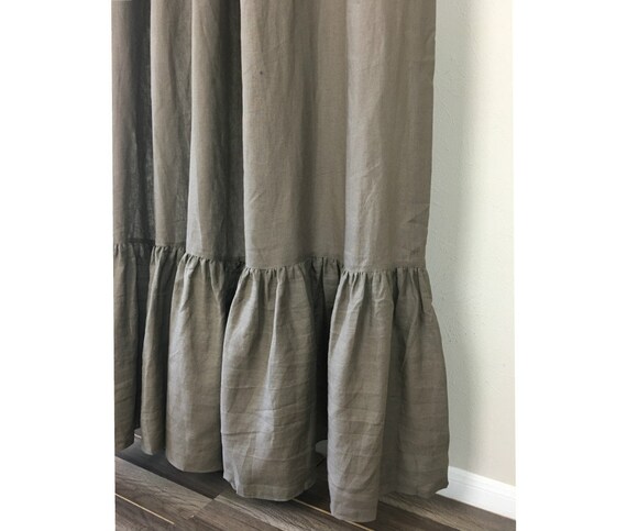 Cedar Dark Brown Linen Curtains With Mermaid Long Ruffles Etsy