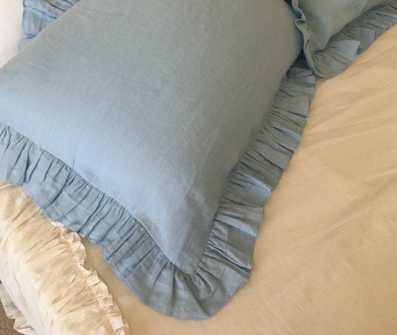 BLUE Ruffle Pillow Covers Linen Ruffle Pillow Covers Etsy