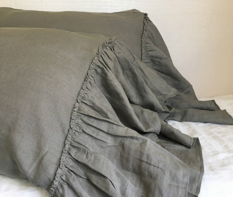 Medium Grey Linen Pillowcases with Mermaid Country Ruffles A Etsy