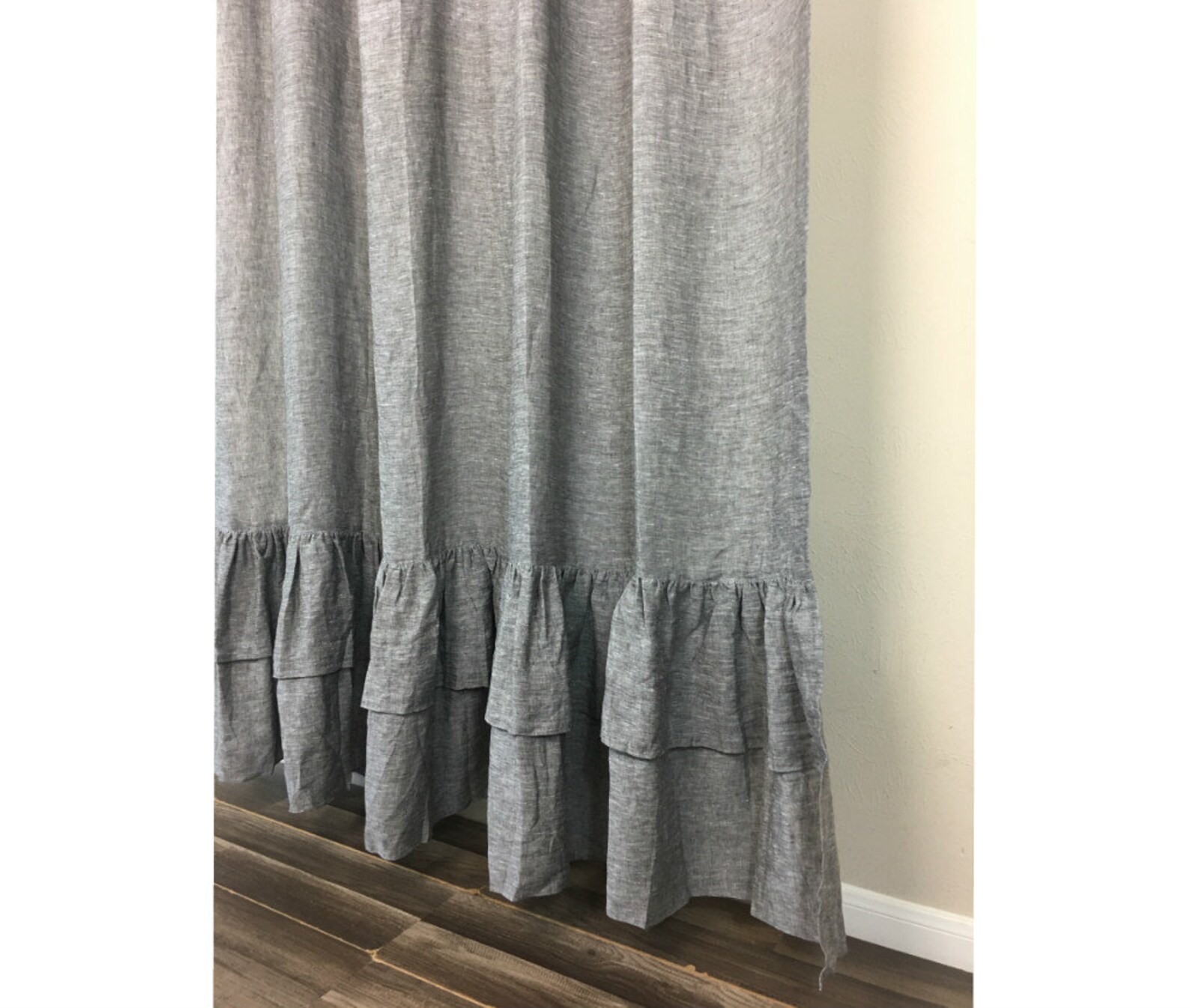 Chambray Grey Shower Curtain With Two Layers of Ruffles Etsy