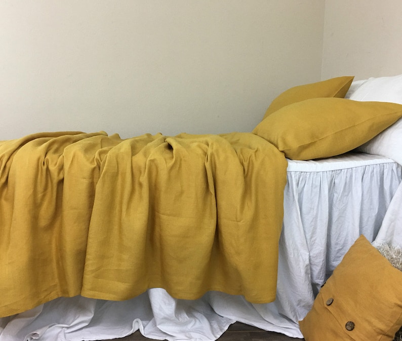 Mustard Gold Linen Duvet Cover Natural Bedding Queen Image 0 1