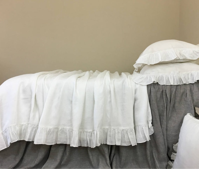 White ruffle duvet cover natural linen linen bedding ruffle Etsy